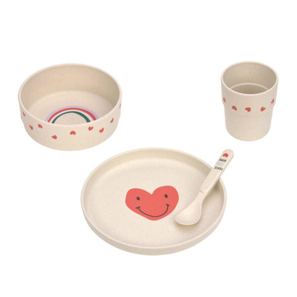 Kindergeschirr Set (Teller - Schüssel - Becher - Löffel) - Happy Rascals, Herz