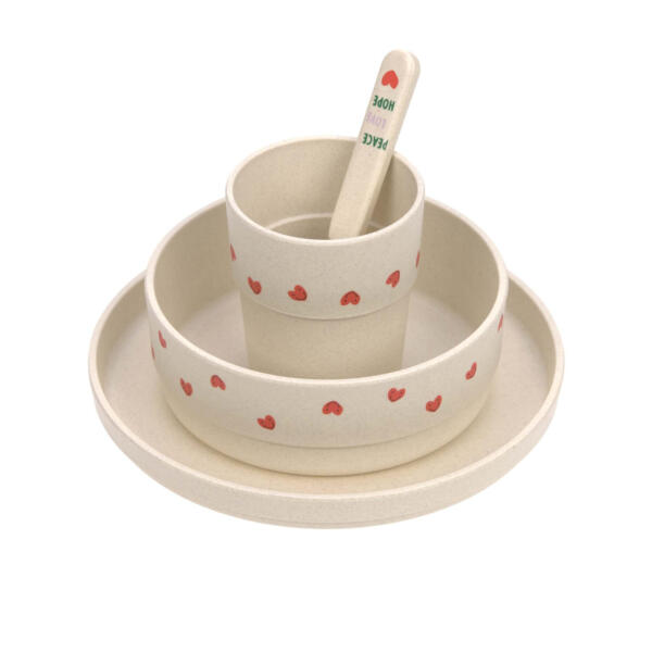 Kindergeschirr Set (Teller - Schüssel - Becher - Löffel) - Happy Rascals, Herz – Bild 2