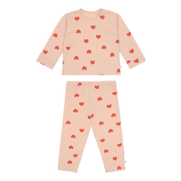 Kinder Pyjama lang - Bio Baumwolle, Herzen Rosa