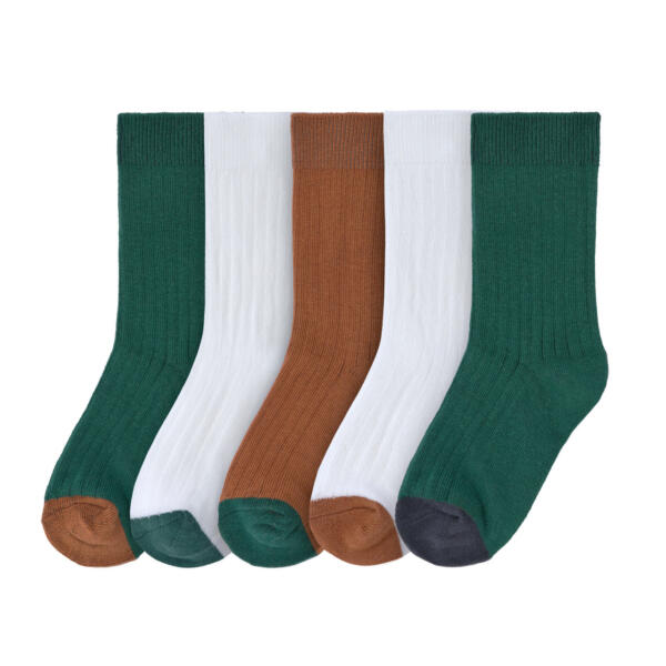 Kinder Socken 5er Set - Little Gang, Grün Weiß Karamell