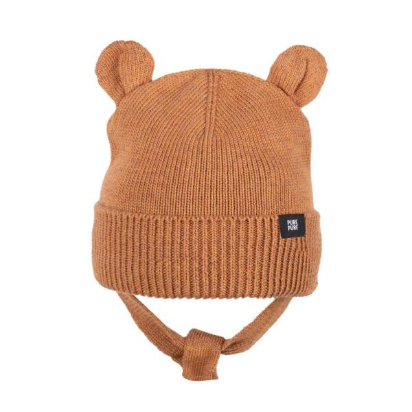 Öhrchen Strickmütze Wolle Karamell