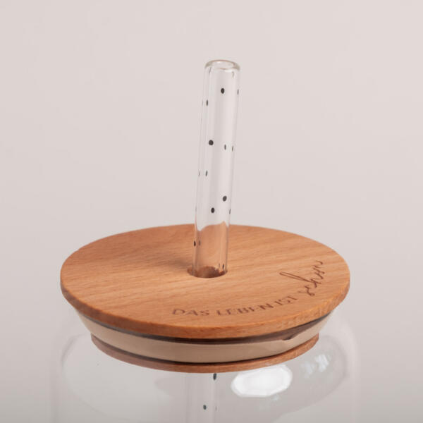 Trinkglas - Deckel aus Buche "leben ist schön" – Bild 3