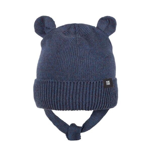 Öhrchen Strickmütze Wolle dunkelblau