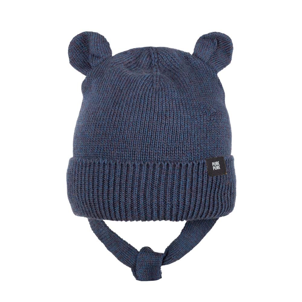 Öhrchen Strickmütze Wolle dunkelblau