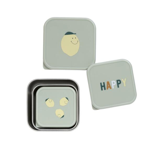 Snackbox Kinder (3er Set) - Edelstahl Brotdose, Happy Fruits, Zitrone – Bild 2