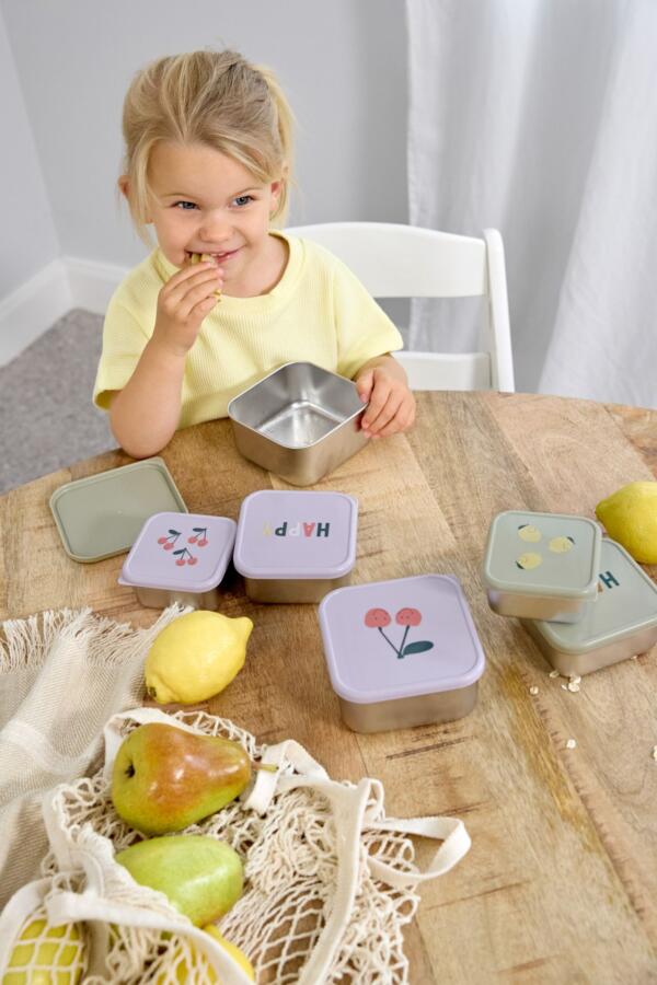 Snackbox Kinder (3er Set) - Edelstahl Brotdose, Happy Fruits, Zitrone – Bild 3