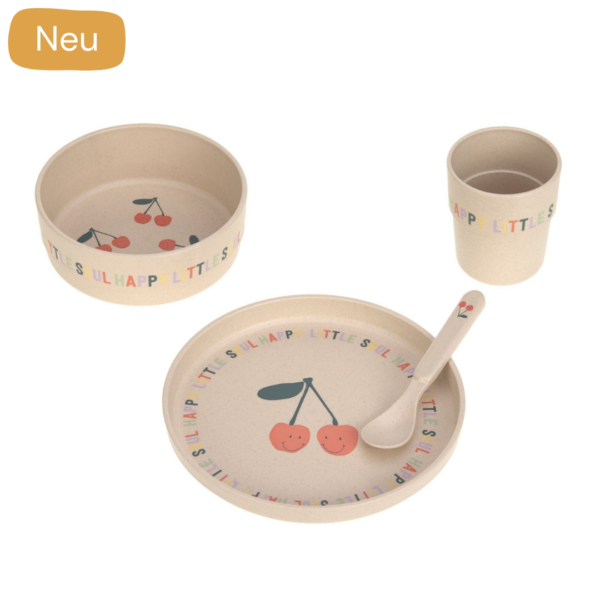Kindergeschirr Set (Teller - Schüssel - Becher - Löffel) - Happy Fruits, Kirsche