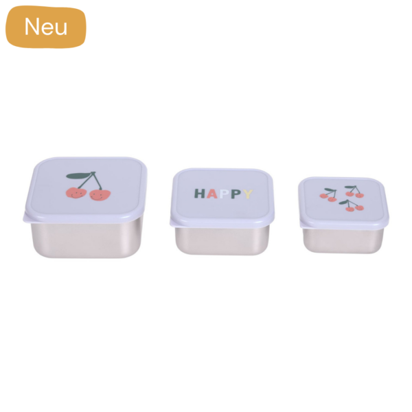 Snackbox Kinder (3er Set) - Edelstahl Brotdose, Happy Fruits, Kirsche