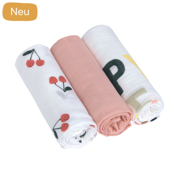 Mulltücher 3er Set 80 x 80 cm - Happy Fruits, Kirsche