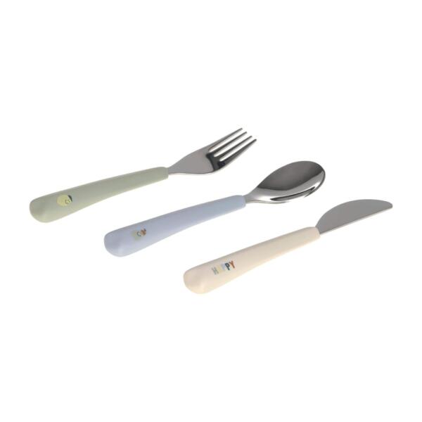 Kinderbesteck mit Silikongriff (Gabel, Löffel, Messer) - Happy Fruits, Zitrone, Lässig – Bild 2