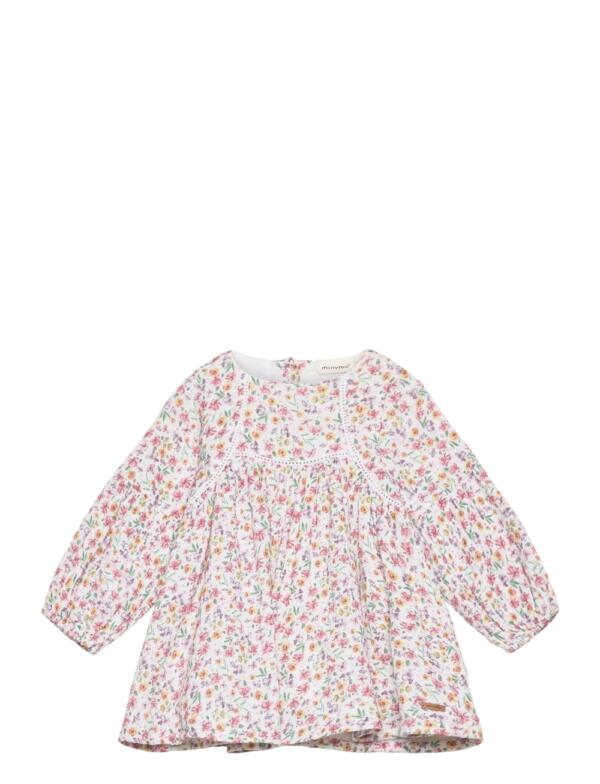 Minymo - Dress LS AOP 113876 - Marshmallow White