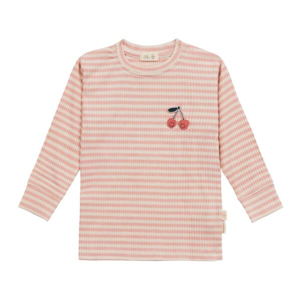 Kinder Langarm Shirt gerippt - Little Gang, Kirsche Rosa