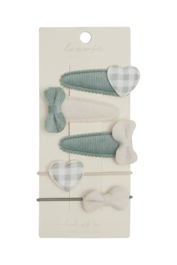 Leevje HAARSPANGEN 'GREEN GINGHAM HEART MIX'