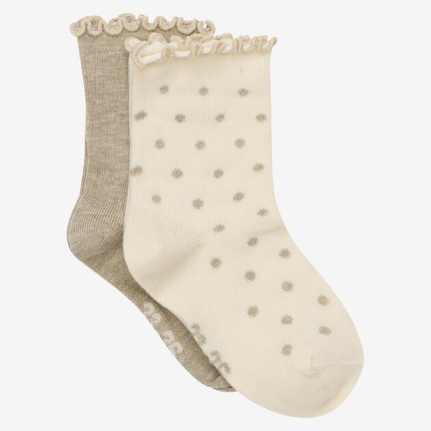 Minymo - Socks w. lettuce hem (2-pack) 6528 - 256 - Simply Taupe