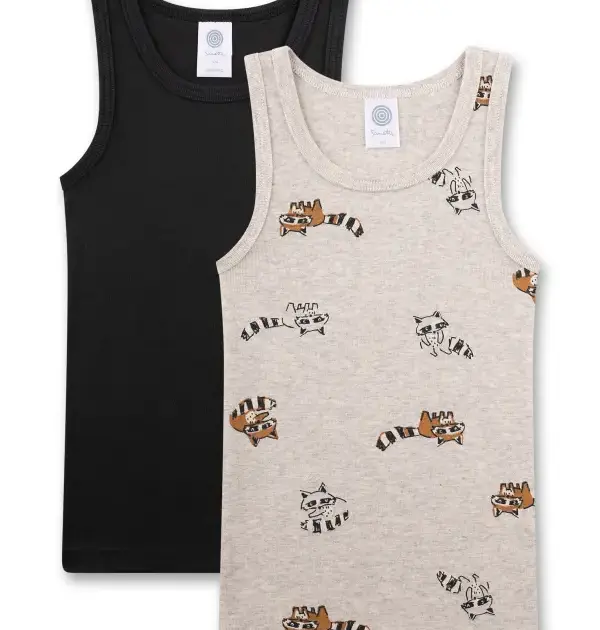 Sanetta Jungen-Unterhemd (Doppelpack) blau & beige Waschbär