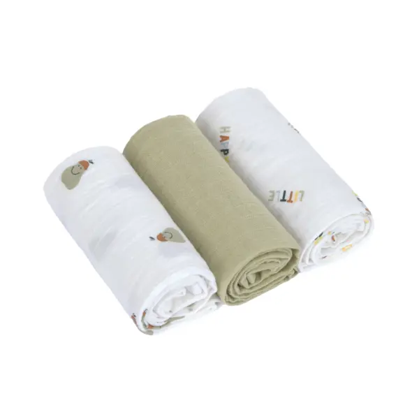 Lässig MULLTÜCHER 3ER SET 60 X 60 CM - BIO BAUMWOLLE, HAPPY FRUITS, BIRNE