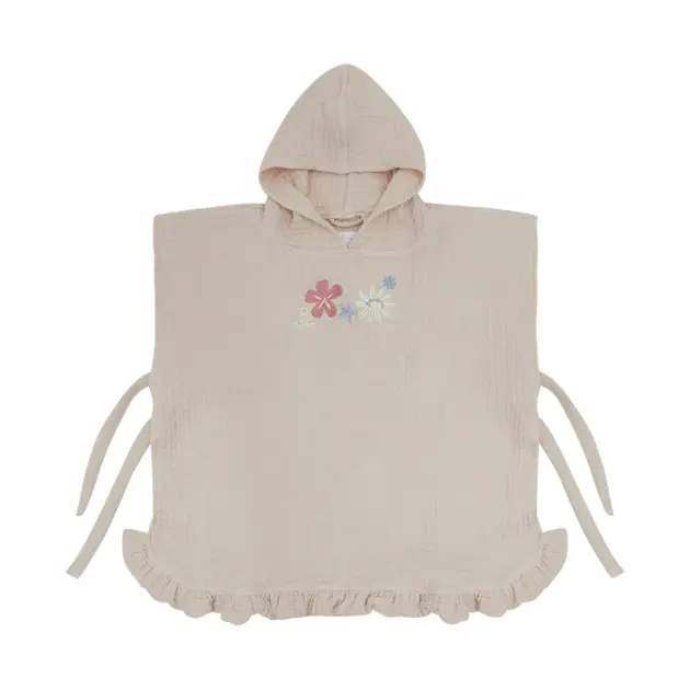 Leevje MUSLIN PONCHO 'SUNSHINE AND WILDFLOWERS' WITH FRILLS