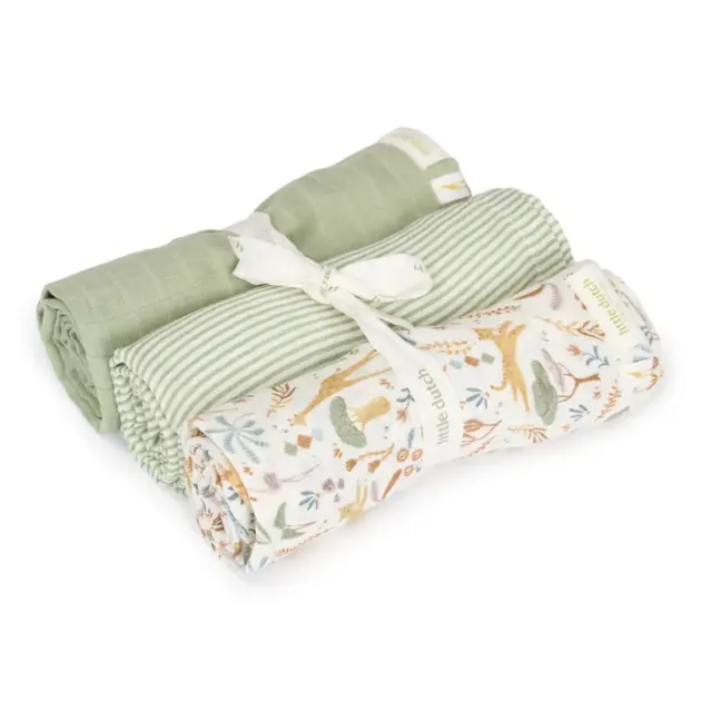 Little Dutch Mulltuch-Set – Grün – 70 x 70 cm – Safari Wonders
