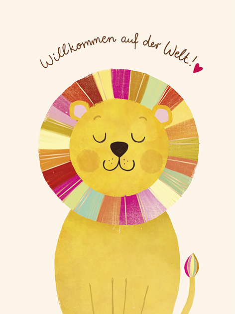 Grafik Werkstatt Doppelkarte Willkommen auf der Welt/Motiv Löwe