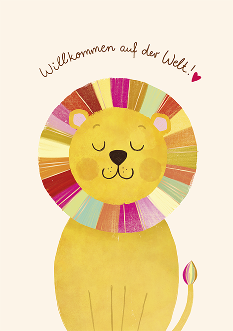 Grafik Werkstatt Doppelkarte Willkommen auf der Welt/Motiv Löwe